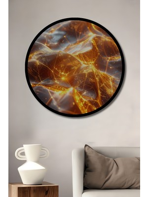 Beta Moda Hub Altın Ağ Illüzyon Yağlı Boya Görünümlü Ahşap Tablo Yuvarlak Duvar Tablosu Çerçeve Görünümlü