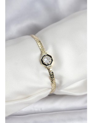 cleovibe Pirinç Gold Renk Zirkon Taşlı Kadın Bileklik