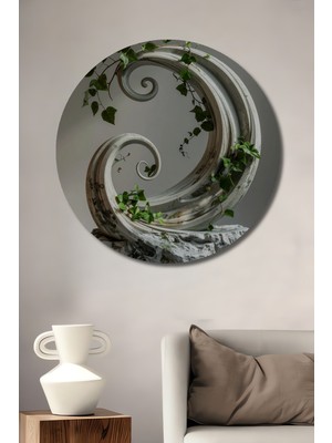 Beta Moda Hub Doğal Taş Dokulu Dalgalı Süslemeli Ahşap Tablo Yuvarlak Duvar Tablosu