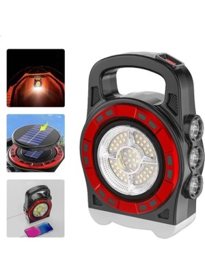 E-Woman P-6678C Dış Mekan Solar Şarj Işığı Çok Fonksiyonlu Projektör Hazine Güçlü Işık El Feneri - Lisinya