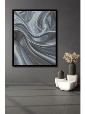 Beta Moda Hub Parlak Gümüş Saten Akışkan Soyut Sanat Ahşap Ev,antre,ofis,yatak Odası Tablo Çerçeve Görünümlü