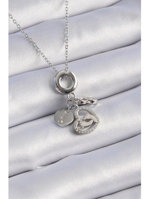 cleovibe 316L Çelik Gümüş Renk Zirkon Taş Detay Kalp Model Charm Kadın Kolye