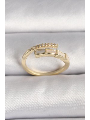 cleovibe Pirinç Gold Renk Zirkon Taş Detaylı Yılan Model Ayarlanabilir Yüzük