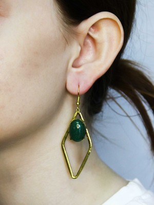 Esha Doğal Taş Yeşil Akik Doğal Taşlı Kadın Küpe EUKU34YA