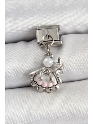 cleovibe 316L Çelik Sallantılı Inci Detaylı Istiridye Model Gümüş Renk Nomination Charm