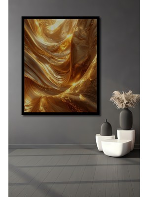 Beta Moda Hub Altın Akışkan Soyut Sanat Ahşap Ev,antre,salon,ofis,mutfak,yatak Odası Tablo Çerçeve Görünümlü