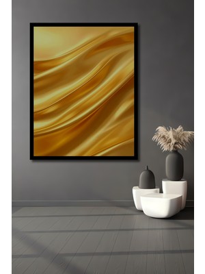 Beta Moda Hub Altın Ipek Dalgaları Yağlı Boya Görünümlü Ahşap Ev,antre,salon,ofis,mutfak Tablo Çerçeve Görünümlü