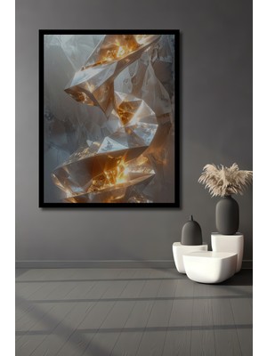 Beta Moda Hub Soyut Kristal Formlar Görünümlü Modern Sanat Ahşap Ev,antre,ofis,mutfak Tablo Çerçeve Görünümlü