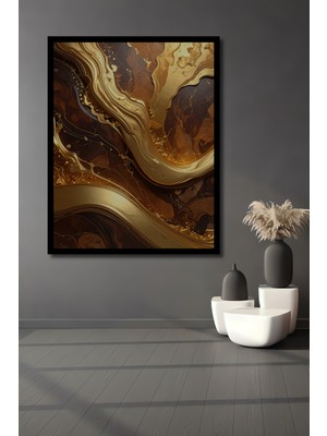 Beta Moda Hub Altın Damla Efektli Modern Soyut Sanat Ahşap Ev,antre,ofis,yatak Odası Tablo Çerçeve Görünümlü