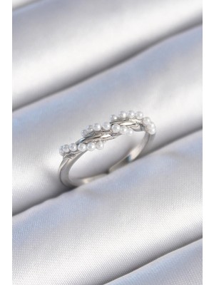 cleovibe Pirinç Gümüş Renk Sarmal Inci Model Kadın Yüzük