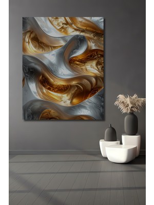 Beta Moda Hub Altın Gümüş Dalgalı Soyut Sanat Dekoratif Ahşap Ev,antre,salon,ofis,mutfak,yatak Odası Tablo