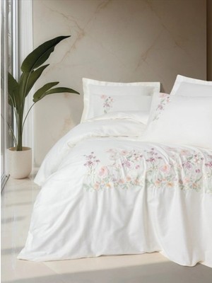 Pazarcan 3D Nakışlı Çift Kişilik Saten Nev Takımı Zephy Ekru