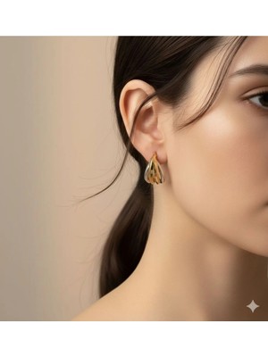 Stainless Steel Çelik Gold Burgulu Smirni Halka Küpe