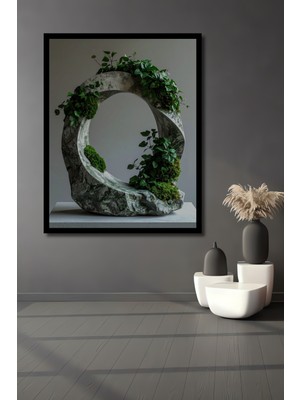 Beta Moda Hub Modern Doğal Taş Görünümlü Yeşil Bitki Döngüsü Ahşap Ev,antre,ofis,mutfak Tablo Çerçeve Görünümlü