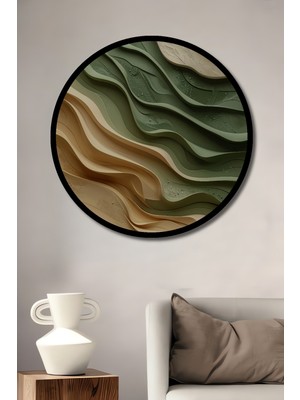 Beta Moda Hub Doğal Dalgalar Yağlı Boya Görünümlü Ahşap Dekoratif Tablo Yuvarlak Duvar Tablosu Çerçeve Görünümlü