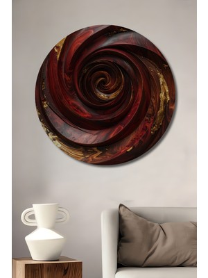 Beta Moda Hub Koyu Ahşap Altın Varaklı Spiral Modern Sanat Dekoratif Ahşap Tablo Yuvarlak Duvar Tablosu
