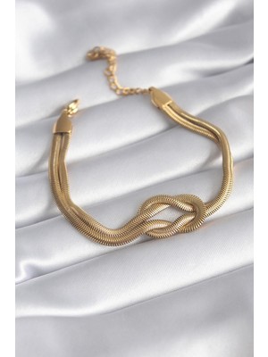 cleovibe 316L Çelik Gold Renk Italyan Zincir Düğüm Model Kadın Bileklik