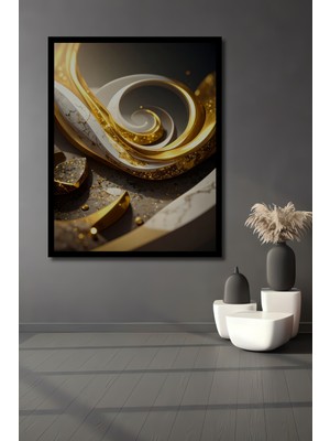 Beta Moda Hub Altın Varak Efektli Soyut Sanat Ahşap Ev,antre,salon,ofis,mutfak,yatak Odası Tablo Çerçeve Görünümlü