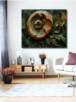 Beta Moda Hub Barok Antik Spiral Yaprak Desenli Yağlı Boya Görünümlü Ahşap Dekoratif Ev,antre,salon,ofis Tablo