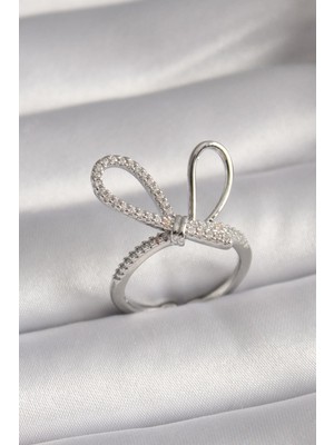 cleovibe Pirinç Gümüş Renk Zirkon Taşlı Düğüm Model Kadın Yüzük