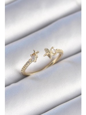cleovibe Pirinç Gold Renk Zirkon Taş Detay Yıldız Model Kadın Yüzük