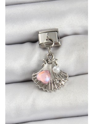 cleovibe 316L Çelik Sallantılı Inci Detaylı Istiridye Model Gümüş Renk Nomination Charm