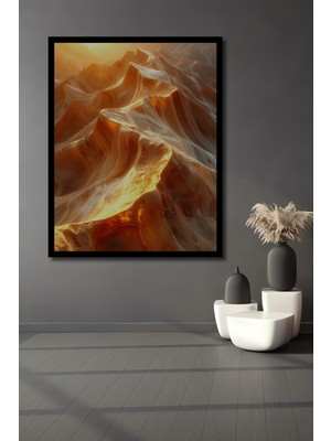 Beta Moda Hub Altın Kum Tepeleri Soyut Yağlı Boya Görünümlü Ahşap Ev,antre,ofis,mutfak Tablo Çerçeve Görünümlü