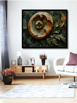 Beta Moda Hub Barok Antik Spiral Yaprak Desenli Yağlı Boya Görünümlü Ahşap Ev,antre,ofis Tablo Çerçeve Görünümlü