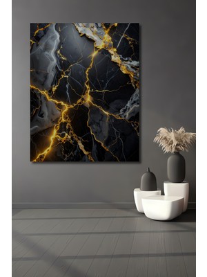 Beta Moda Hub Altın Damarlı Siyah Mermer Dokulu Modern Soyut Sanat Ahşap Dekoratif Ev,antre,salon,ofis Tablo