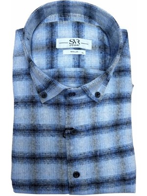 Süvari Rahat Kalıp Desenli Tam Pamuk Cepli Oduncu Gömleği