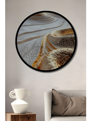 Beta Moda Hub Altın Varak Dokulu Modern Soyut Sanat Ahşap Tablo Yuvarlak Duvar Tablosu Çerçeve Görünümlü