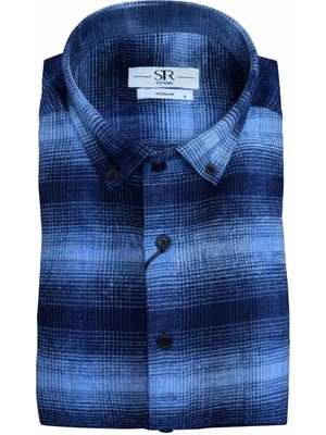 Süvari Rahat Kalıp Desenli Tam Pamuk Cepli Oduncu Gömleği