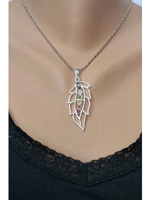 Pozitif Doğal Taş 7 Çakra Taşlı Kolye Yaprak Motifli 236-C2