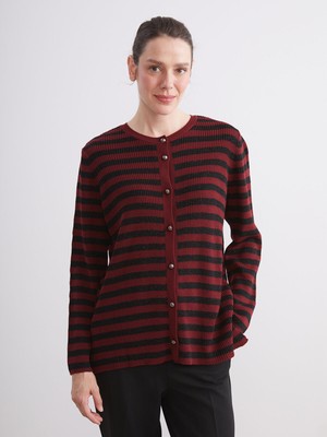 Lc Waikiki Yeni Sezon Bisiklet Yaka Çizgili Kadın Triko Hırka