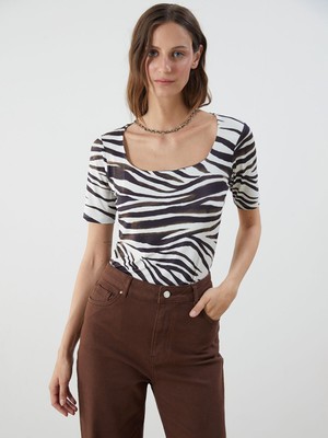 Lc Waikiki Yeni Sezon U Yaka Zebra Desenli Kadın Body
