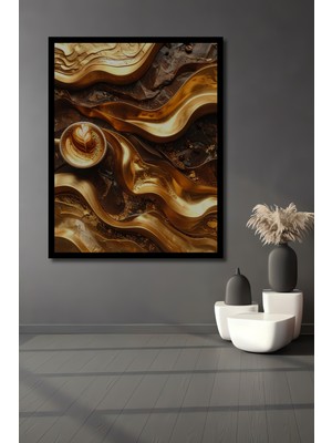 Beta Moda Hub Altın Kahve Dalgaları Yağlı Boya Görünümlü Ahşap Ev,antre,salon,ofis,mutfak Tablo Çerçeve Görünümlü