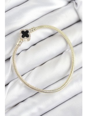 cleovibe Pirinç Charm Zirkon Taşlı Yonca Model Gold Renk Kadın Bileklik