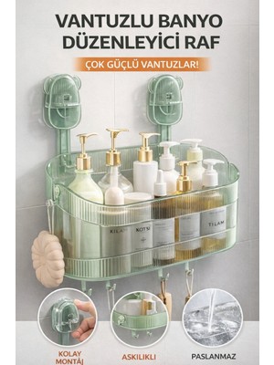 Ecuy Ultra Güçlü Vantuzlu Banyo Düzenleyici Raf Delmeden Duvara Monte Çok Amaçlı Duş & Mutfak Rafı
