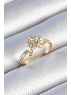 cleovibe Pirinç Gold Renk Zirkon Taşlı Kadın Yüzük