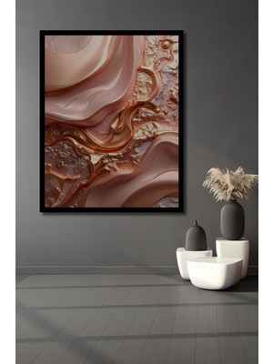 Beta Moda Hub Roze Altın Sıvı Akış Desenli Modern Soyut Sanat Ahşap Ev,antre,ofis,mutfak Tablo Çerçeve Görünümlü