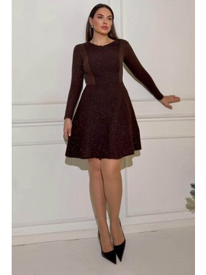 Zishan Fashion Kadın Likralı Tüvit Kumaş Uzun Kollu A Kesim Midi Elbise – Önden Fermuar Detaylı 2701