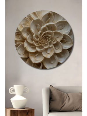 Beta Moda Hub Modern Sanat Çiçek Desenli Ahşap Dekoratif Tablo Yuvarlak Duvar Tablosu