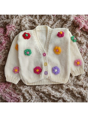 SemFey Örgü Çocuk Hırkası (Renkli Papatyalı)