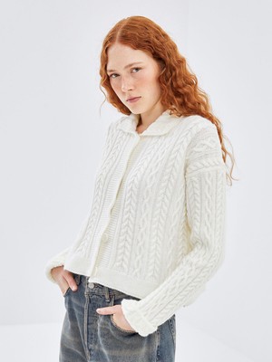 Lc Waikiki Yeni Sezon Polo Yaka Kendinden Desenli Kadın Triko Hırka