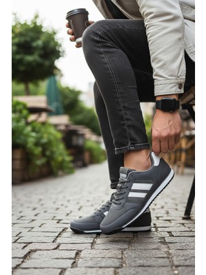 Enoch Erkek Şeritli Retro Spor Ayakkabı - Kırmızı Detaylı Günlük Sneaker