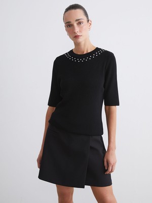 Lc Waikiki Yeni Sezon Bisiklet Yaka Taşlı Kadın Triko Kazak