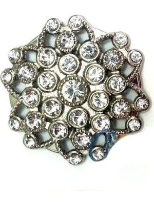 İlkyaz Fashion Taşlı Yuvarlak Broş, Sandık Süsü 4,5 cm - Nikel, 1 Adet ILKYZ-KRGRS34