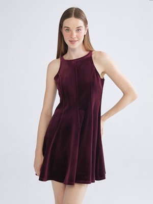 Lc Waikiki Yeni Sezon Halter Yaka A Kesim Kadife Mini Elbise
