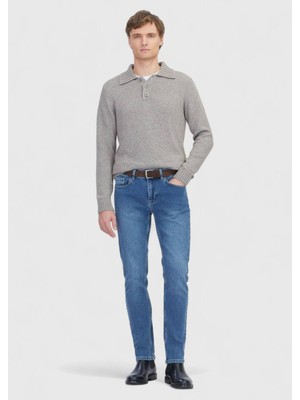 Mavi Düz Slim Fit Denim Pamuk Karışımlı Pantolon