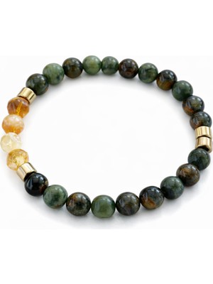 Sitrin – Yeşim Taşı – Kaplan Gözü Erkek Bileklik | Hematit Kaplama Detaylı, 8 Mm, Elastik